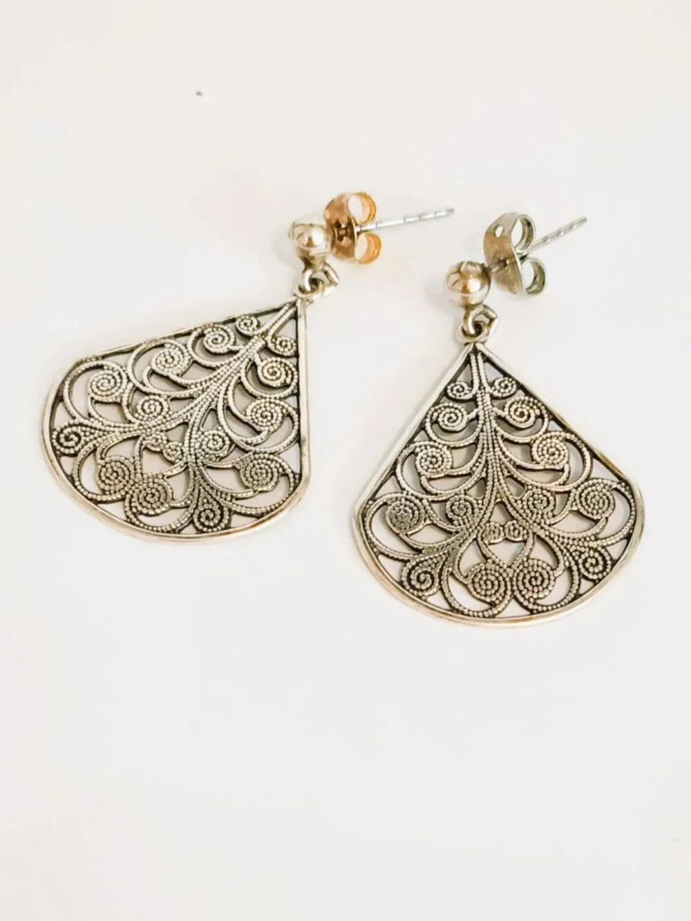 Vintage 925 Filigree Teardrop Earrings Dangle Drop Sterling Silver Post Jewelry